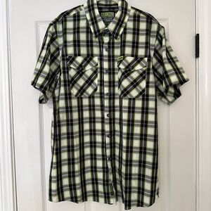 DIXXON The Deuce Men's Lime and Black Checkered Short Sleeve Shirt